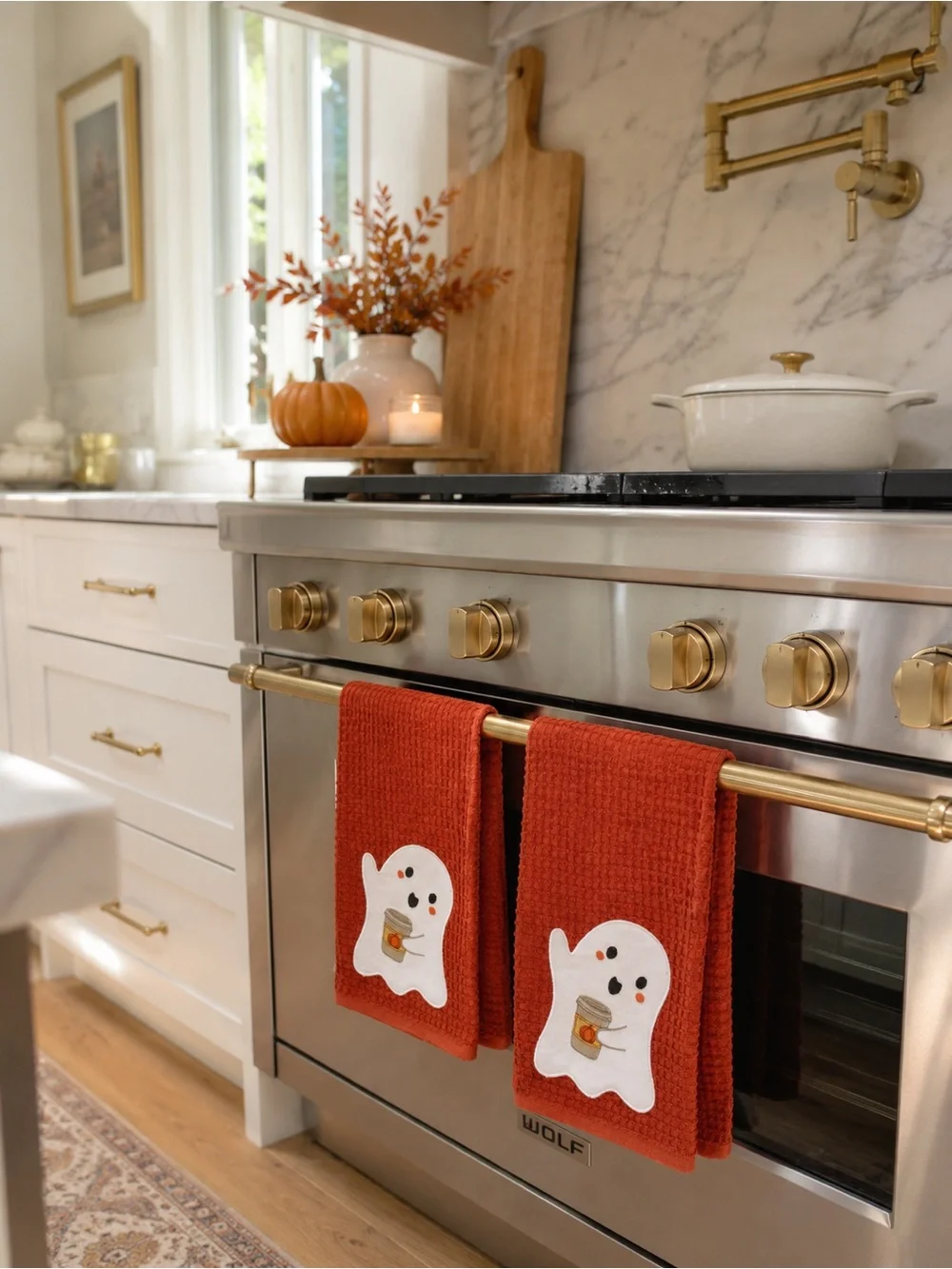 Cupcakes & Cashmere Halloween Ghost Pumpkin Spice Kitchen Towels Set of 2 NWT